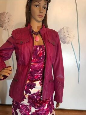 Danier Fuchsia Leather Zip Jacket